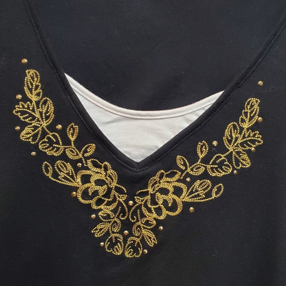 Basic Editions Black & Gold 3/4 Sleeve T-Shirt Top - Picture 2 of 11